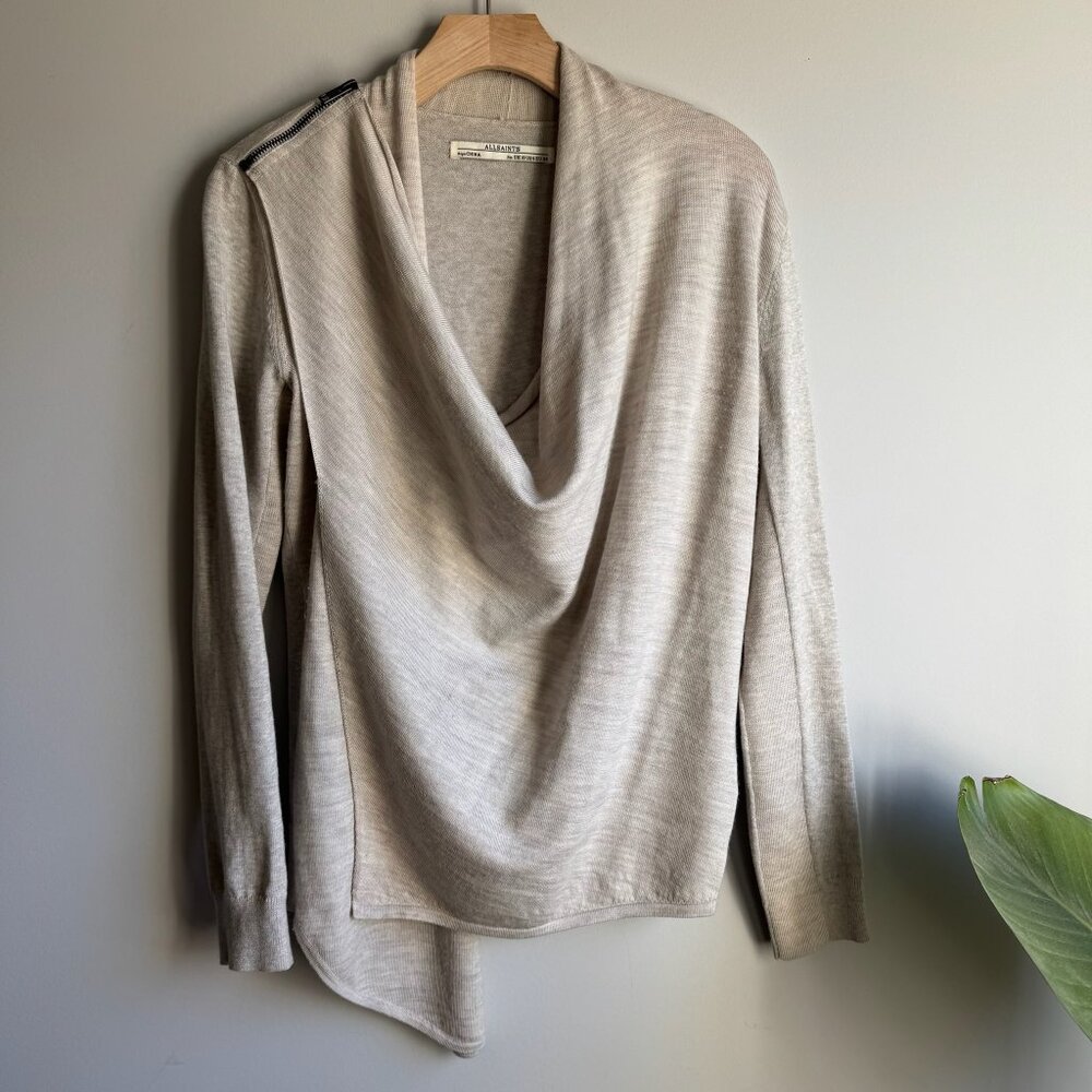 All Saints Beige Cowl Neck Long Sleeve Cardigan